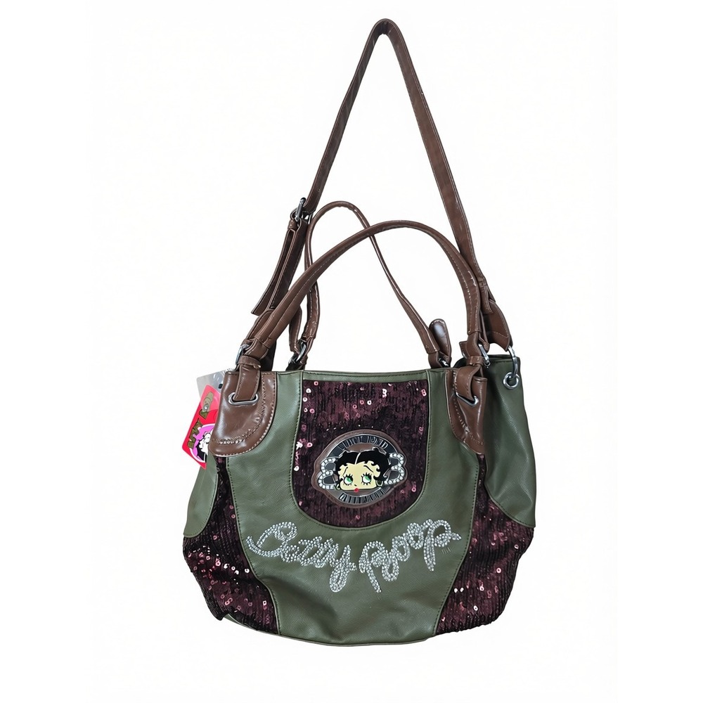 Betty Boop Sequin Rhinestone Handbag Olive Green Brown Y2K Shoulder Bag